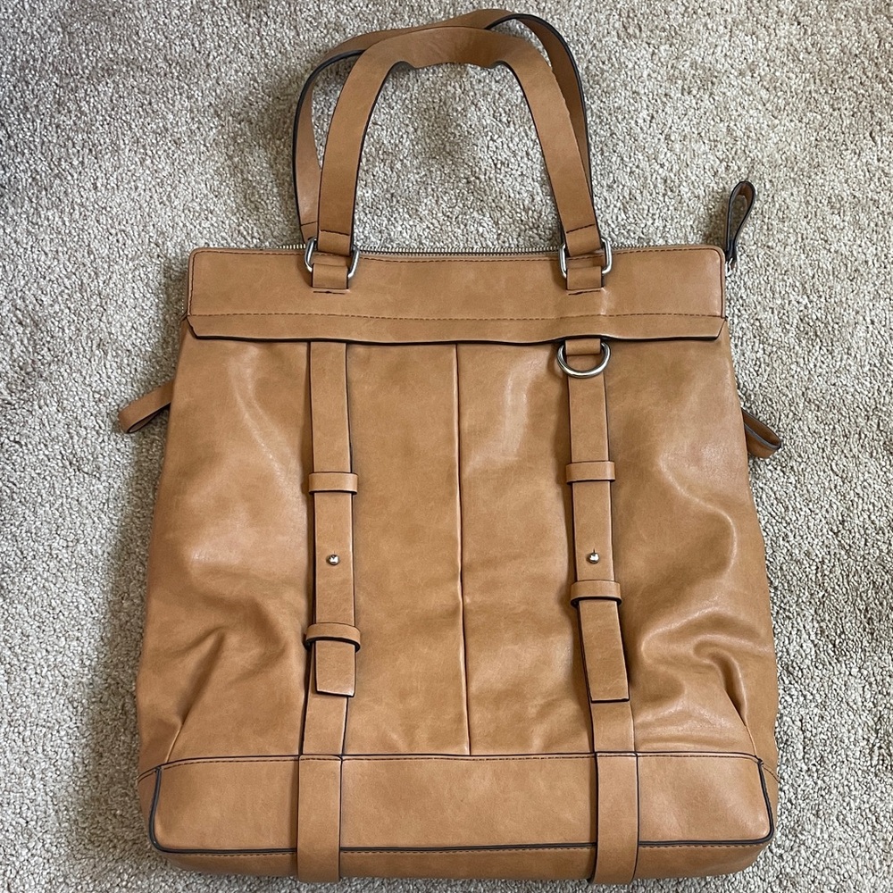 Zara Cognac Leather Tote with Strap Detail
